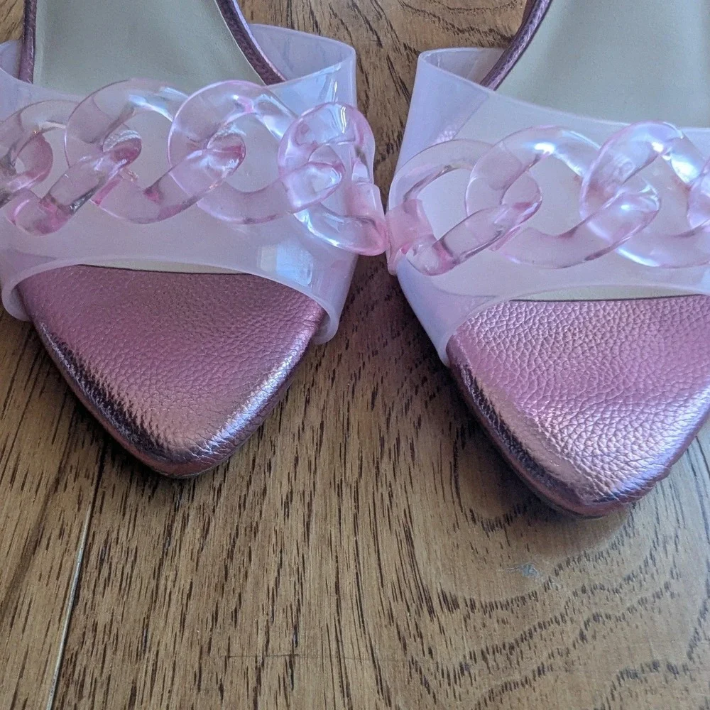 Jessica Simpson Wayri Sandals Metallic Pink‎ Clear Chain Strap Stiletto Heels 7M